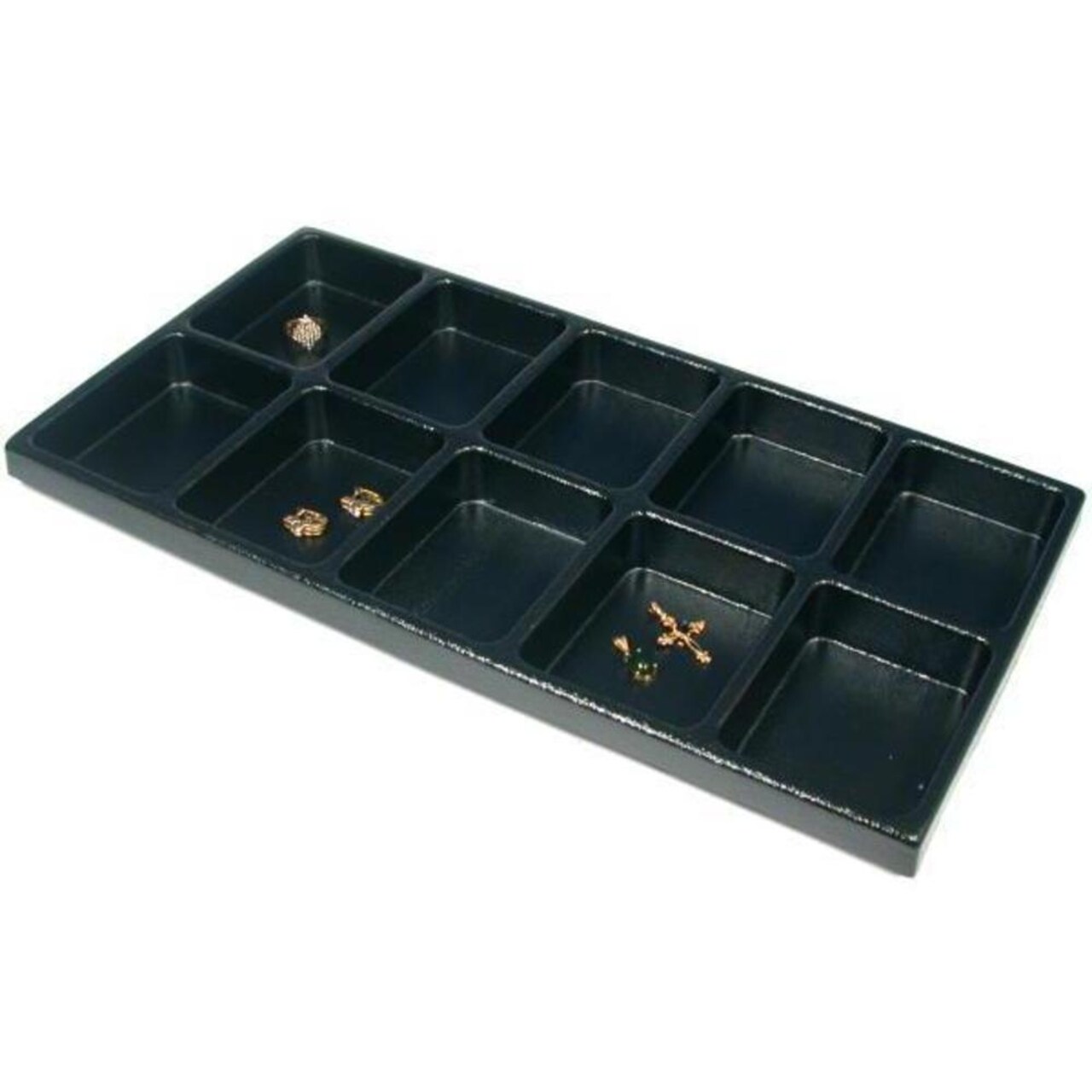 Black Plastic 10 Compartment Jewelry Tray Insert 14 1/8&#x22; x 7 5/8&#x22;